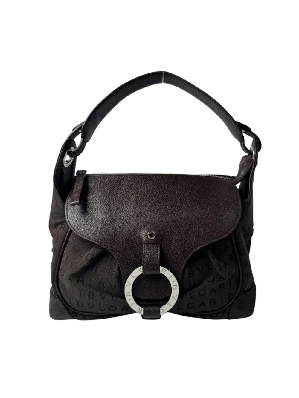 Bvlgari Logo Mania Shoulder Bag Canvas Leather